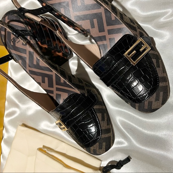 ❌ SOLD ❌ Fendi Jacquard Calfskin FF Tortoise Slingback Size 36.5 - Picture 11 of 13